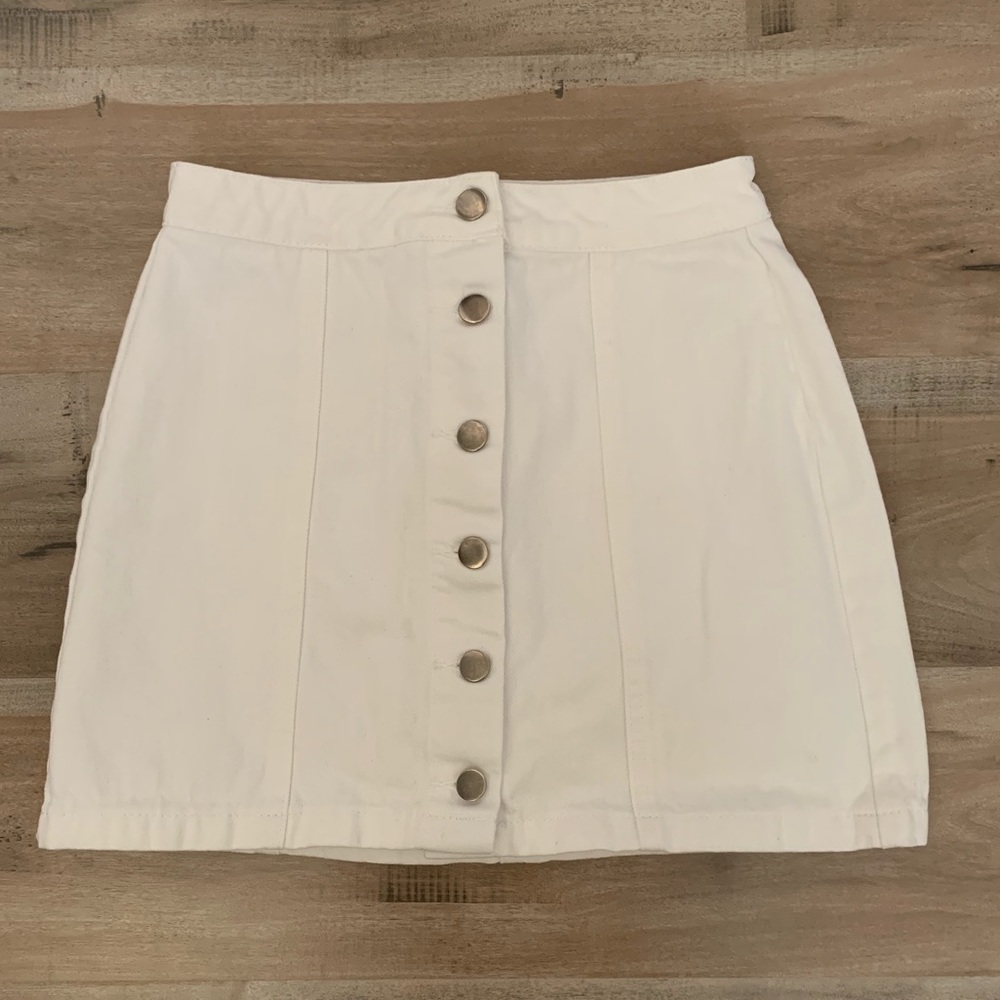 F21 White Denim Mini Skirt